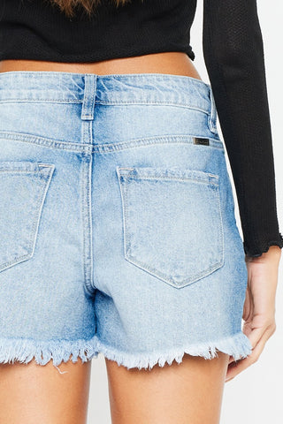 Kancan High Waist Frayed Denim Shorts Trendsi