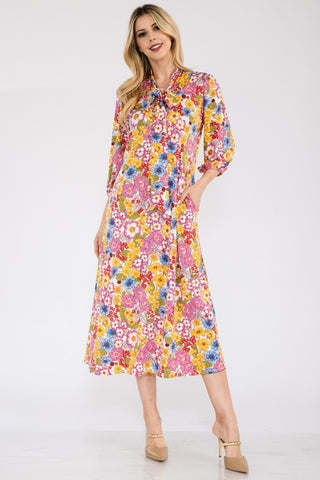 Celeste Full Size Floral Midi Dress with Bow Tied Trendsi