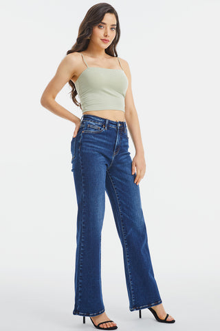 BAYEAS Full Size High Waist Cat's Whisker Wide Leg Jeans Trendsi