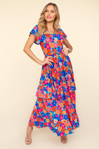 Haptics Floral Maxi Ruffled Dress with Side Pockets Trendsi