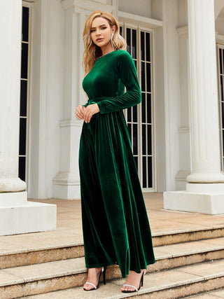 Tie Front Round Neck Long Sleeve Maxi Dress Trendsi