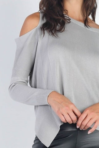 UNIQ Cold Shoulder Long Sleeve Knit Top Trendsi