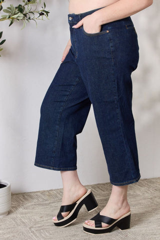 Judy Blue Full Size High Waist Cropped Wide Leg Jeans Trendsi