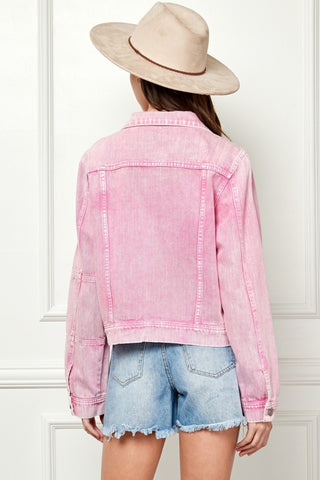 Veveret Button Up Cropped Denim Jacket Trendsi