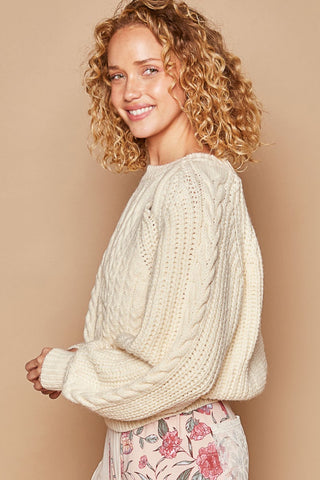 POL Cable Knit Cutout Long Sleeve Sweater Trendsi