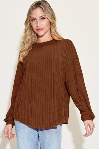 Basic Bae Full Size Ribbed Round Neck Long Sleeve T-Shirt Trendsi