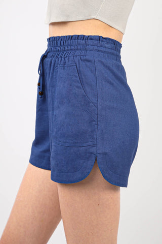 VERY J Drawstring Elastic Waist Linen Shorts Trendsi