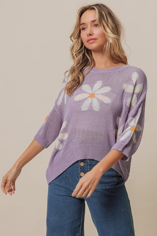 BiBi Floral Pattern Slit Sweater Trendsi