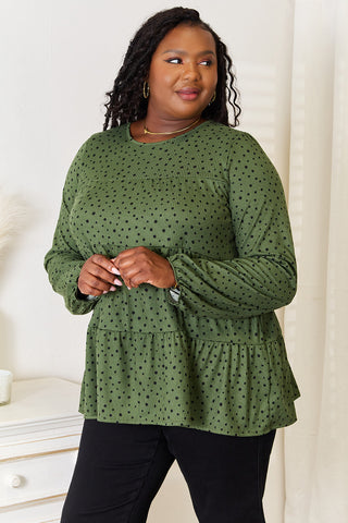 Heimish Full Size Long Puff Sleeve Polka Tiered Top Trendsi