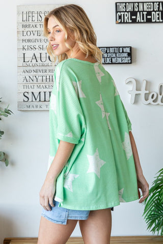 HOPELY Star Pattern Oversized Waffle T-Shirt Trendsi