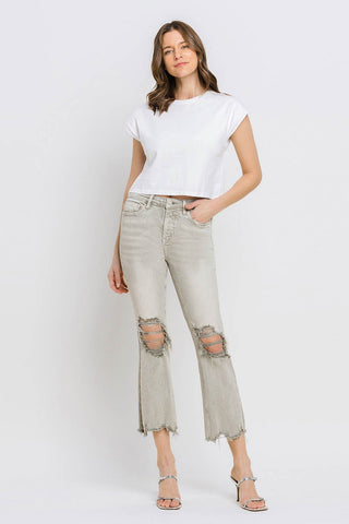 Lovervet Distressed Raw Hem Cropped Flare Jeans Trendsi