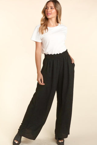 Haptics Elastic Waist Wide Leg Pants with Pockets Trendsi