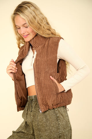 VERY J Zip Up Padded Corduroy Puffer Vest Trendsi