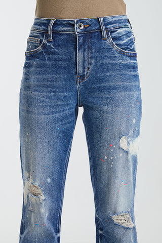 BAYEAS Full Size High Waist Distressed Paint Splatter Pattern Jeans Trendsi