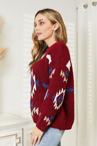 HEYSON Full Size Aztec Soft Fuzzy Sweater Trendsi