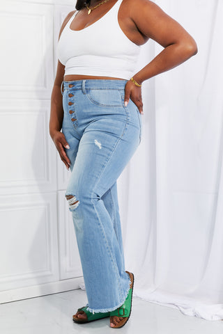 Vibrant MIU Full Size Jess Button Flare Jeans Trendsi