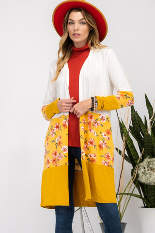 Celeste Full Size Floral Color Block Open Front Cardigan Trendsi