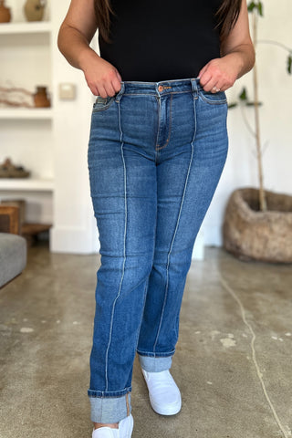 Judy Blue Full Size High Waist Front Seam Detail Straight Jeans Trendsi