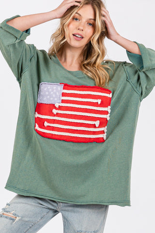 SAGE + FIG Full Size American Flag Patch Drop Shoulder T-Shirt Trendsi