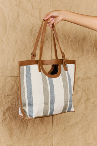 Fame Striped In The Sun Faux Leather Trim Tote Bag Trendsi