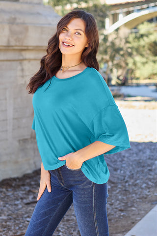 Basic Bae Full Size Round Neck Drop Shoulder T-Shirt Trendsi