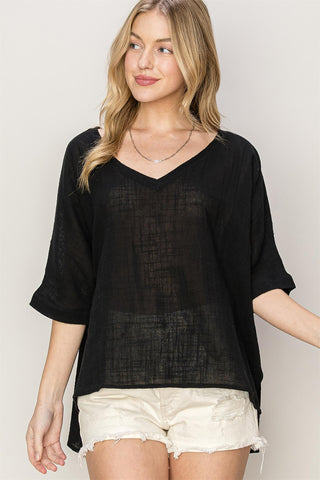 HYFVE V-Neck High-Low T-Shirt Trendsi