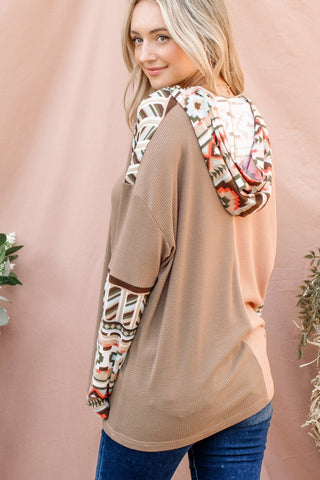 And The Why Printed Color Block Hooded Waffle Top Trendsi