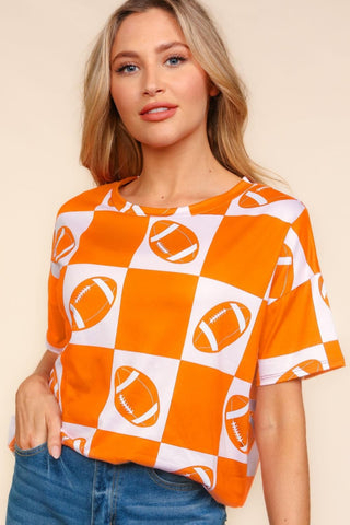 Haptics Football Checkered Print Short Sleeve T-Shirt Trendsi