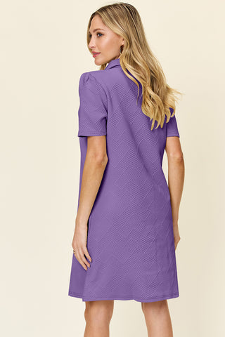 Double Take Full Size Texture Collared Neck Short Sleeve Dress Trendsi