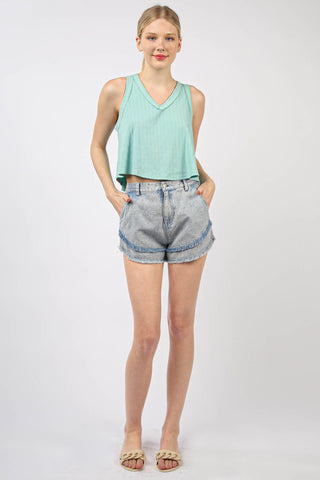 VERY J V-Neck Knit Swing Cropped Tank Trendsi