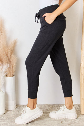 RISEN Soft Knit Drawstring Cropped Joggers Trendsi