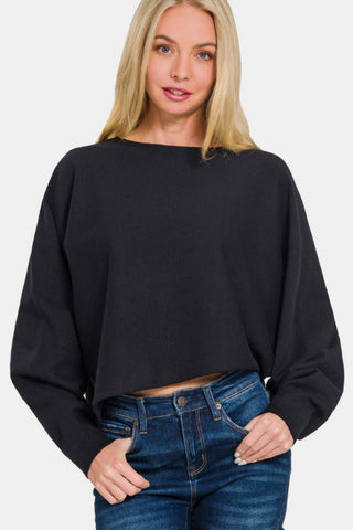 Zenana Asymmetric Hem Long Sleeve Sweater Trendsi