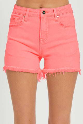 RISEN Tummy Control High Rise Fray Hem Denim Shorts Trendsi