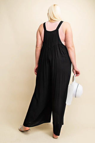 Kori America Full Size Sleeveless Ruched Wide Leg Overalls Trendsi