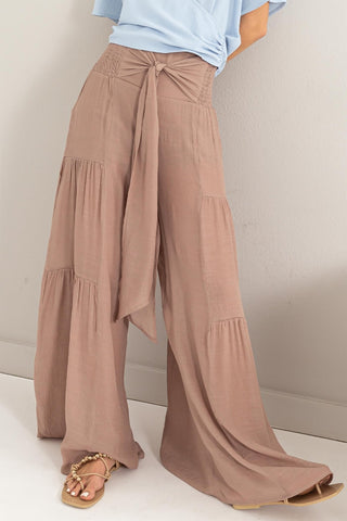 HYFVE Tie Front Ruched Tiered Pants Trendsi