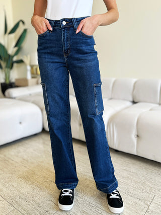 Judy Blue Full Size High Waist Straight Cargo Jeans Trendsi