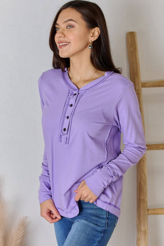 Zenana Exposed Seam Thumbhole Long Sleeve Top Trendsi