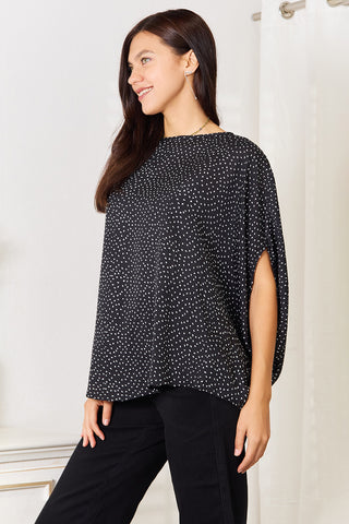 Perfee Printed Dolman Sleeve Round Neck Blouse Trendsi