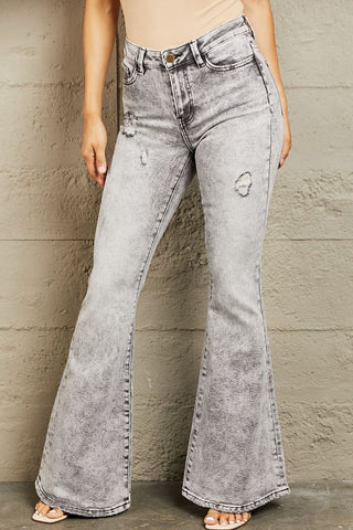 BAYEAS High Waisted Acid Wash Flare Jeans Trendsi