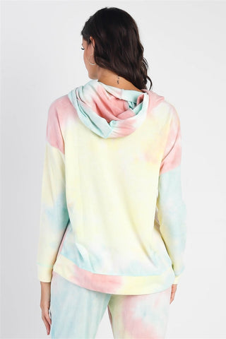 Cherish Apparel Drawstring Tie-Dye Dropped Shoulder Hoodie Trendsi