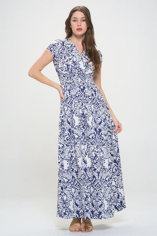 RENEE C Printed Smocked Waist Maxi Dress Trendsi