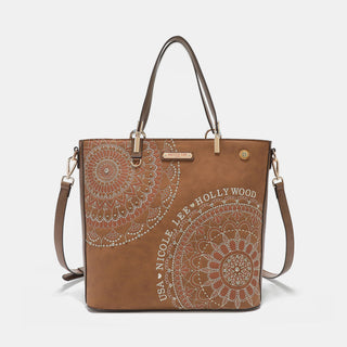 Nicole Lee USA Metallic Stitching Embroidery Inlaid Rhinestone Tote Bag Trendsi