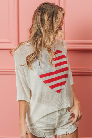 BiBi Striped Heart Contrast Knit Top Trendsi