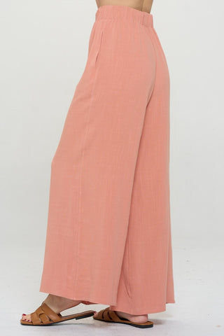 RENEE C Linen Wide Leg Pants with Pockets Trendsi