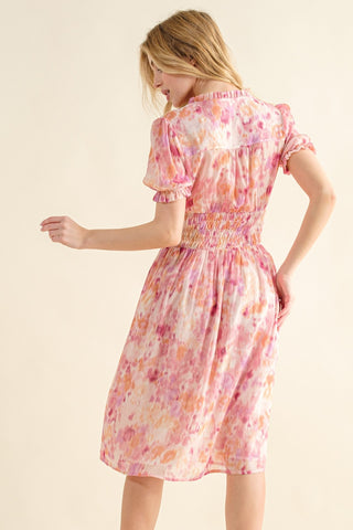 And The Why Full Size Smocked Waist Printed Midi Dress Trendsi