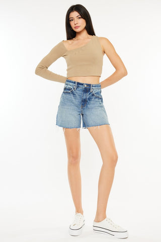 Kancan Full Size Raw Hem High Waist Denim Shorts Trendsi