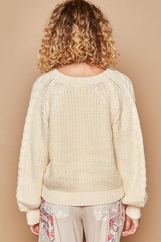 POL Cable Knit Cutout Long Sleeve Sweater Trendsi