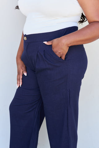 And The Why In The Mix Full Size Pleated Detail Linen Pants in Dark Navy Trendsi