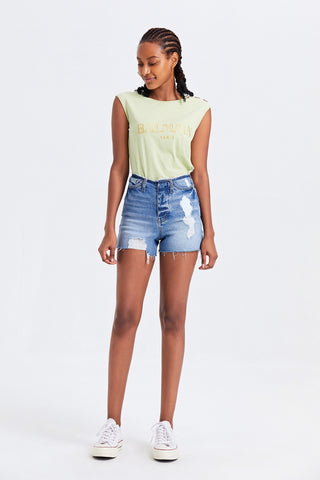 BAYEAS High Rise Bandless Denim Shorts Trendsi