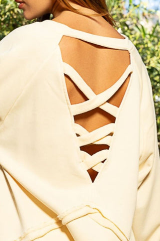 POL Back Cross Strap Detail Balloon Sleeve Sweatshirt Trendsi